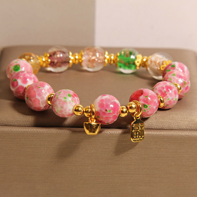 Buddha Stones 福文字ピンクLiuli幸運ブレスレット - リュウリ（手首周り15～16cm） - image 0