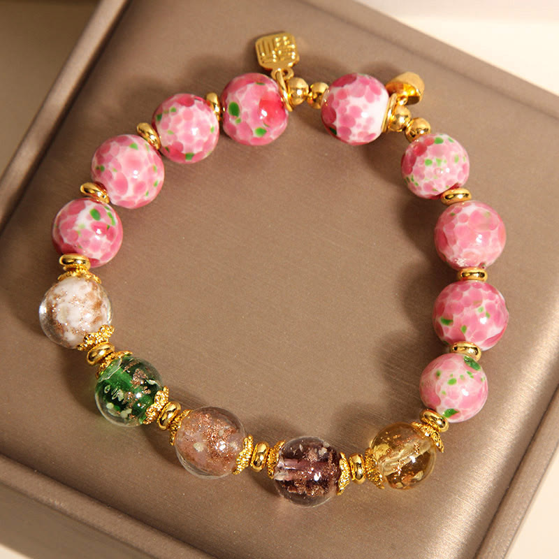 Buddha Stones 福文字ピンクLiuli幸運ブレスレット - image 4