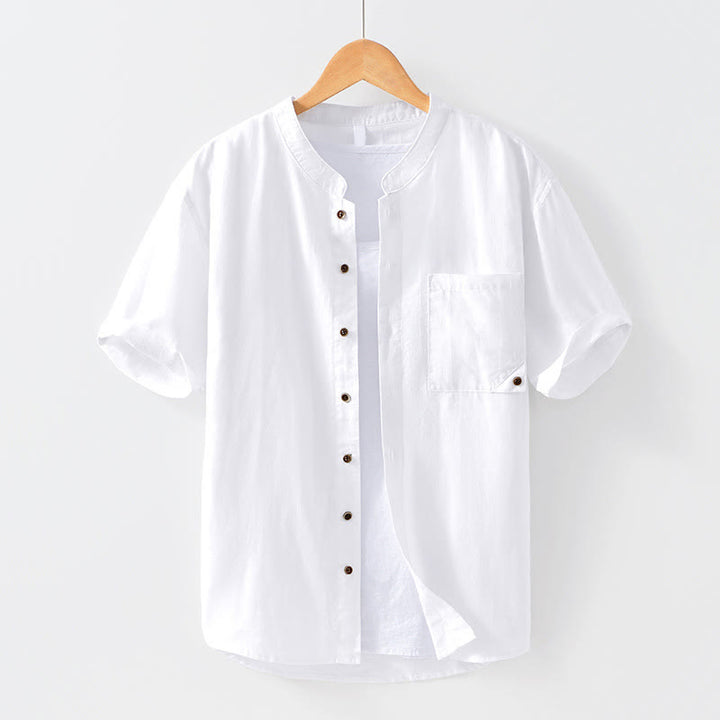 Buddha Stonesシンプルボタンデザイン メンズ 半袖 コットンリネン シャツ ポケット付き - 白 - US/UK/AU42、 EU52 (3XL) - image 7