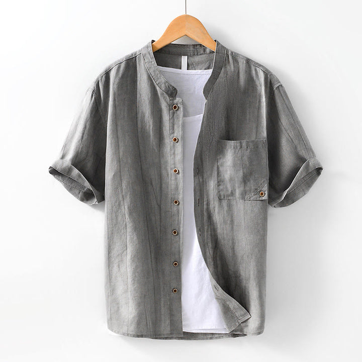 Buddha Stonesシンプルボタンデザイン メンズ 半袖 コットンリネン シャツ ポケット付き - グレー - US/UK/AU42、 EU52 (3XL) - image 1