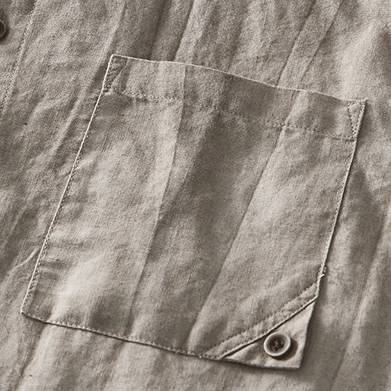Buddha Stonesシンプルボタンデザイン メンズ 半袖 コットンリネン シャツ ポケット付き - image 16