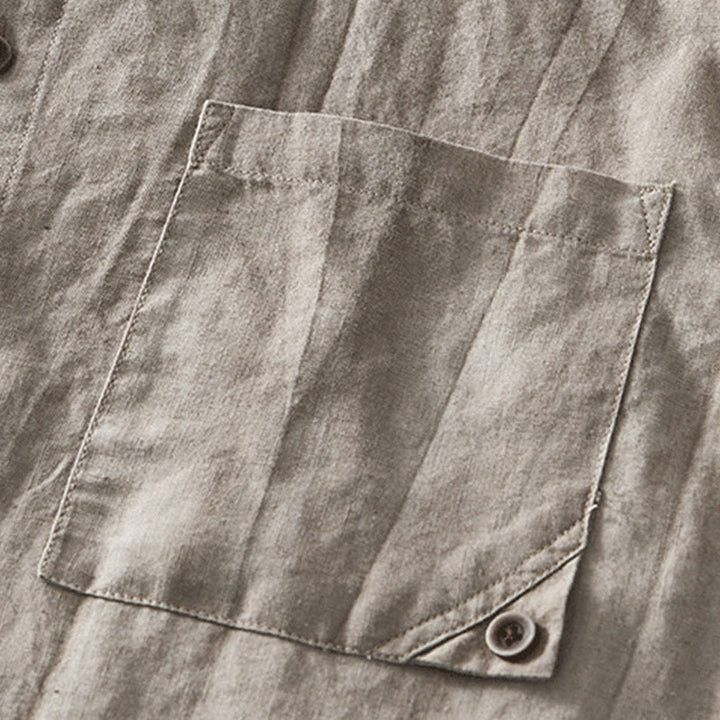 Buddha Stonesシンプルボタンデザイン メンズ 半袖 コットンリネン シャツ ポケット付き - image 16