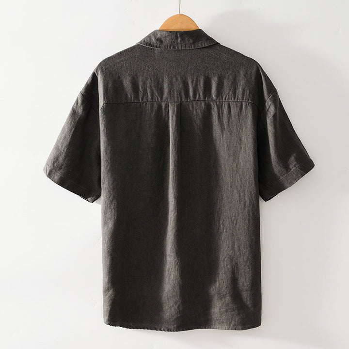 Buddha Stones無地ボタン メンズ 半袖 リネンシャツ ポケット付き - image 19