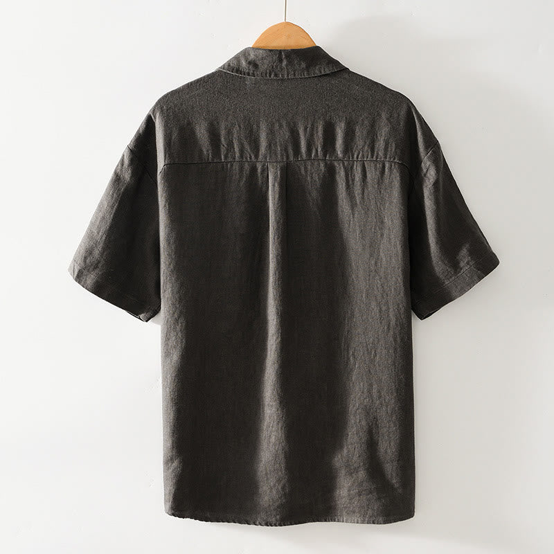 Buddha Stones無地ボタン メンズ 半袖 リネンシャツ ポケット付き - image 20