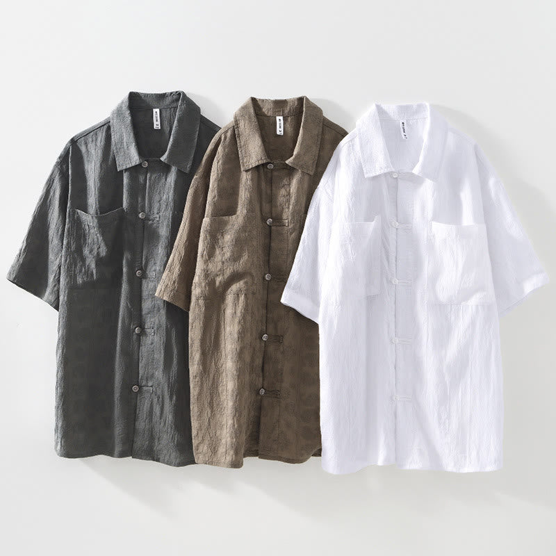 Buddha Stones通勤用無地ボタンメンズ半袖シャツ（ポケット付き） - image 23