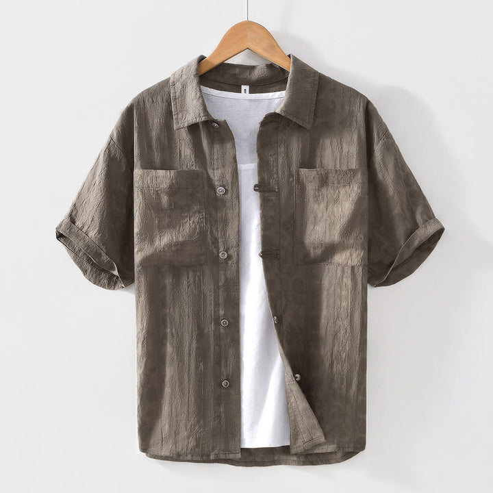 Buddha Stones通勤用無地ボタンメンズ半袖シャツ（ポケット付き） - オリーブ - US/UK/AU42、 EU52 (3XL) - image 17
