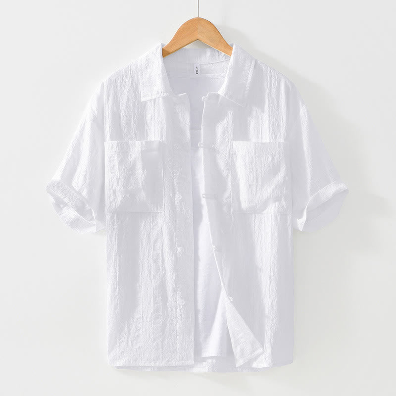 Buddha Stones通勤用無地ボタンメンズ半袖シャツ（ポケット付き） - 白 - US/UK/AU42、 EU52 (3XL) - image 11