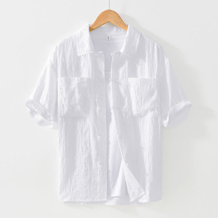 Buddha Stones通勤用無地ボタンメンズ半袖シャツ（ポケット付き） - 白 - US/UK/AU42、 EU52 (3XL) - image 11