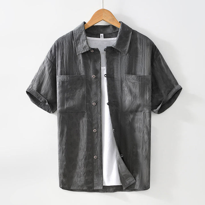 Buddha Stones通勤用無地ボタンメンズ半袖シャツ（ポケット付き） - スレートグレー - US/UK/AU42、 EU52 (3XL) - image 1
