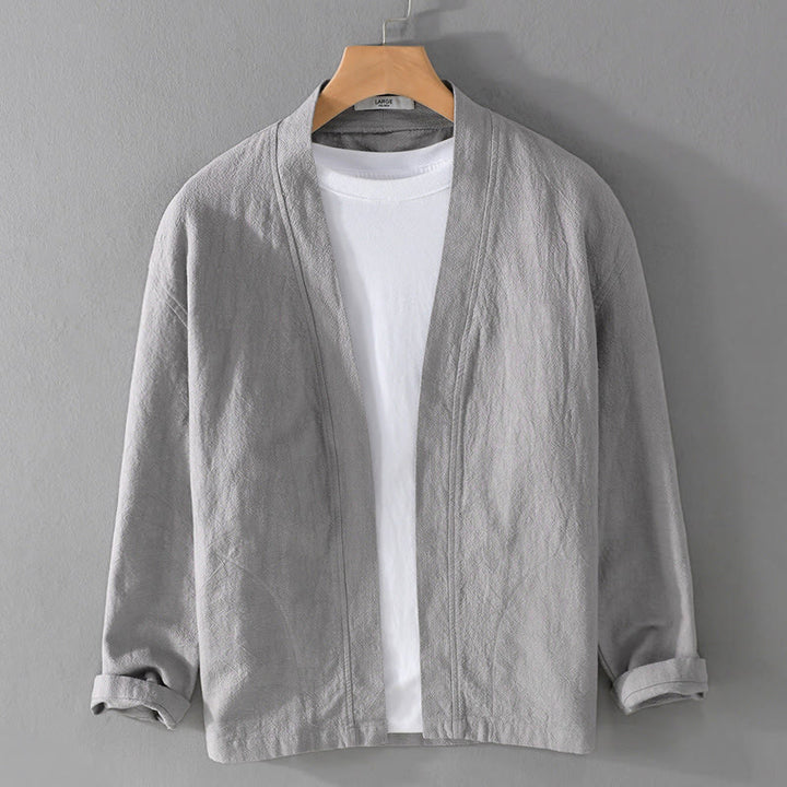 Buddha Stonesピュアカラー スタンドカラー メンズ 長袖 コットンリネンシャツ - 銀 - US/UK/AU42、 EU52 (3XL) - image 8