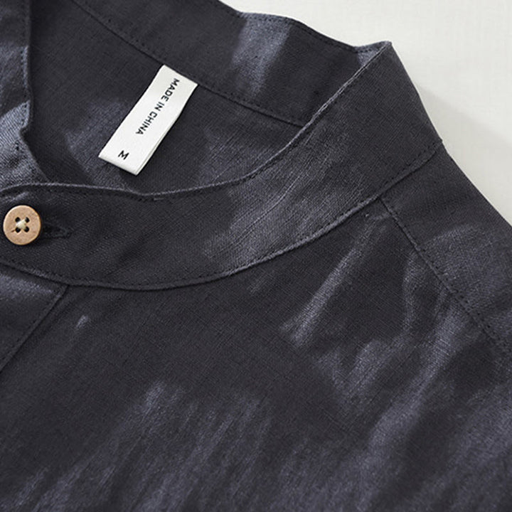 Buddha Stones夏用 ハーフボタンデザイン ラペル メンズ 半袖 リネンシャツ ポケット付き - image 6