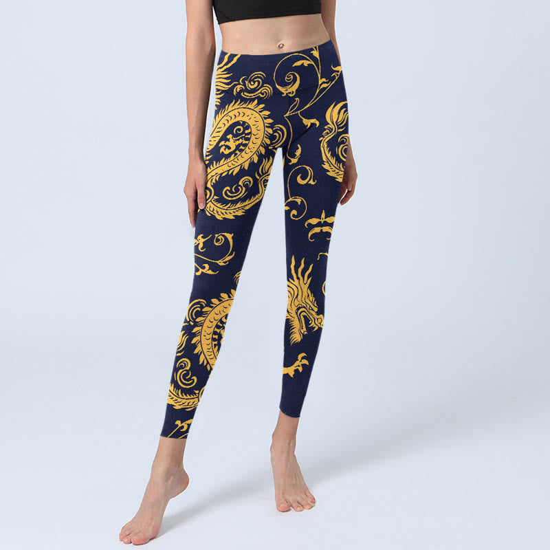 Buddha Stonesゴールデンドラゴン ヴァインプリント ジムレギンス レディース ヨガパンツ - image 6
