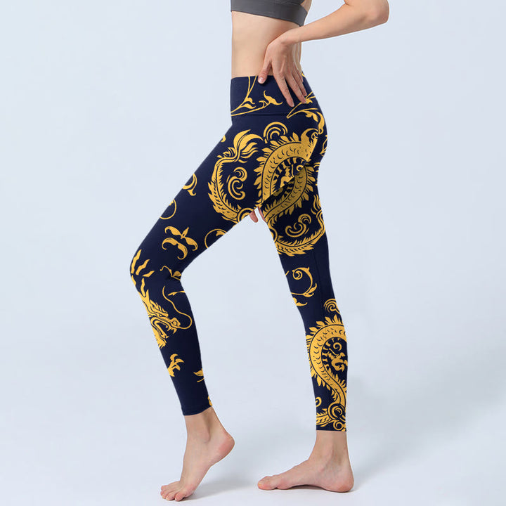 Buddha Stonesゴールデンドラゴン ヴァインプリント ジムレギンス レディース ヨガパンツ - image 3