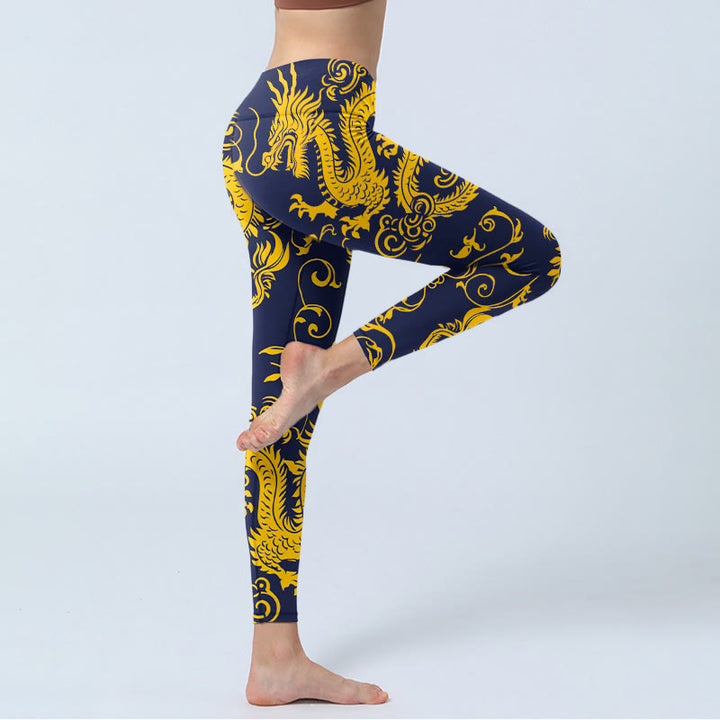 Buddha Stonesゴールデンドラゴン ヴァインプリント ジムレギンス レディース ヨガパンツ - image 4