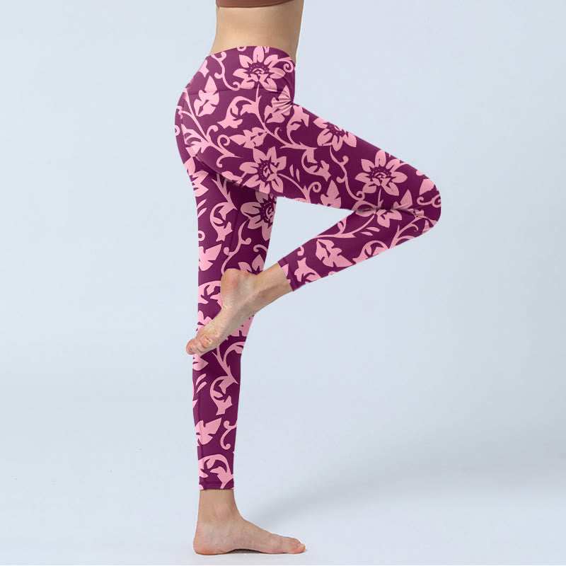Buddha Stonesピンクひまわりプリント ジムレギンス レディース ヨガパンツ - image 4