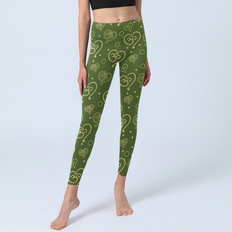 Buddha StonesとラブハートOMシンボルプリントのジムレギンス レディース ヨガパンツ - image 6