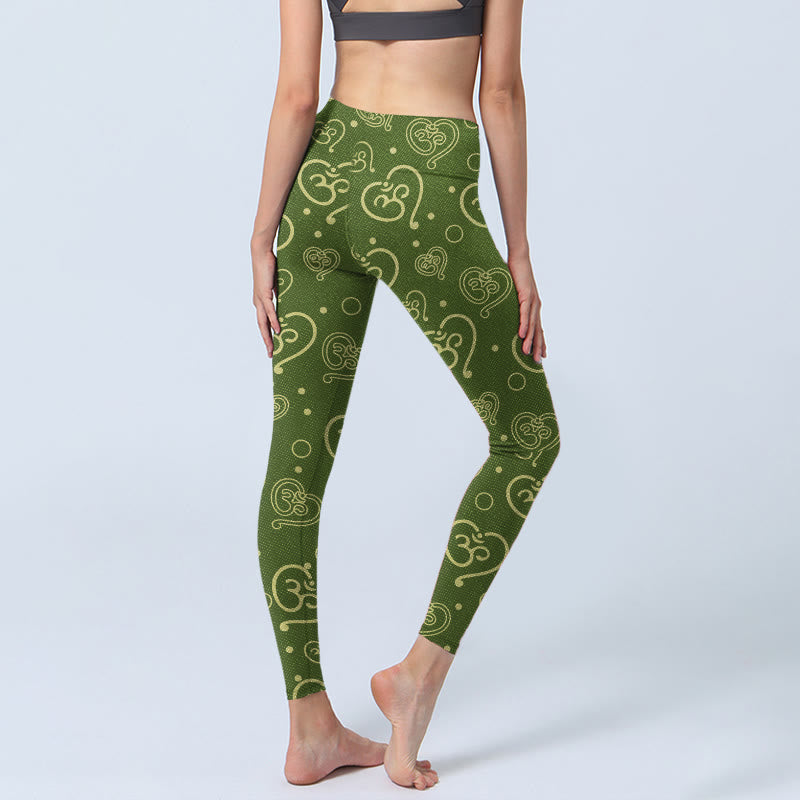 Buddha StonesとラブハートOMシンボルプリントのジムレギンス レディース ヨガパンツ - image 5