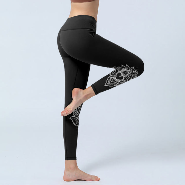 Buddha Stones、ハート型の花びら、花柄プリント、ジムレギンス、レディースヨガパンツ - image 4