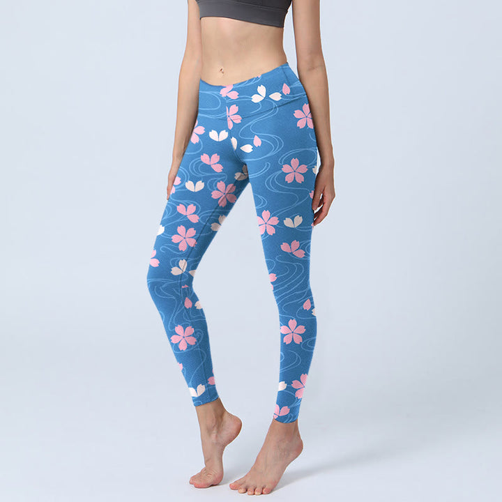 Buddha Stonesピンク 桜 ライン プリント ジムレギンス レディース ヨガパンツ - ライトスカイブルー - US18、 UK/AU22、 EU50 (4XL) - image 1