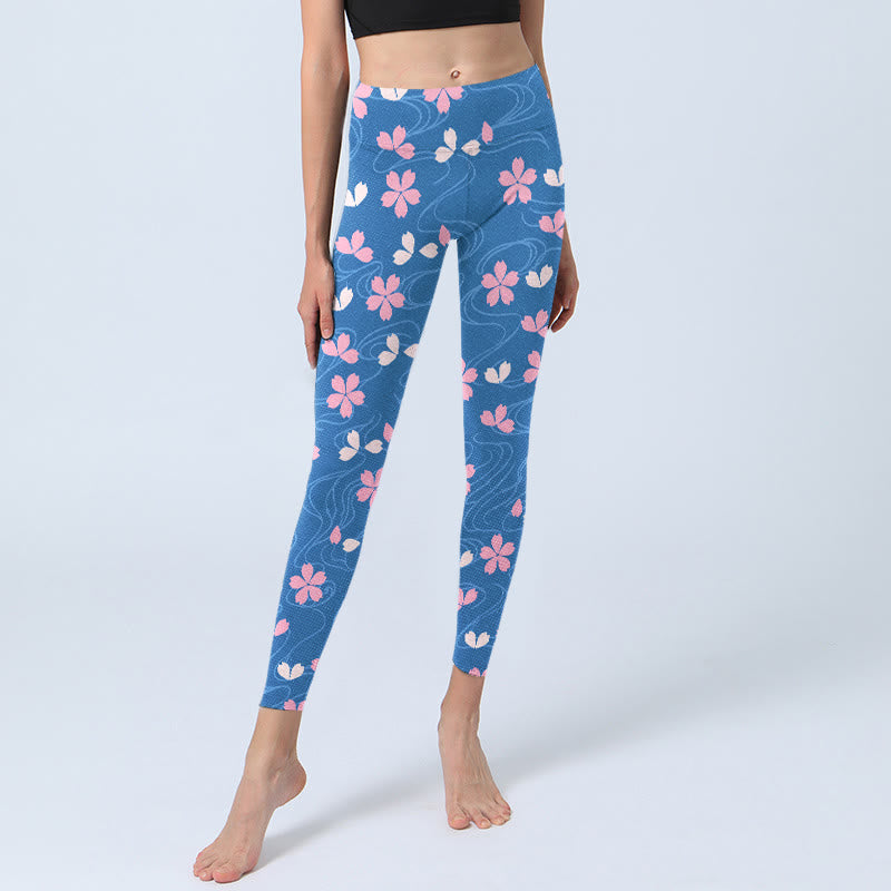 Buddha Stonesピンク 桜 ライン プリント ジムレギンス レディース ヨガパンツ - image 6