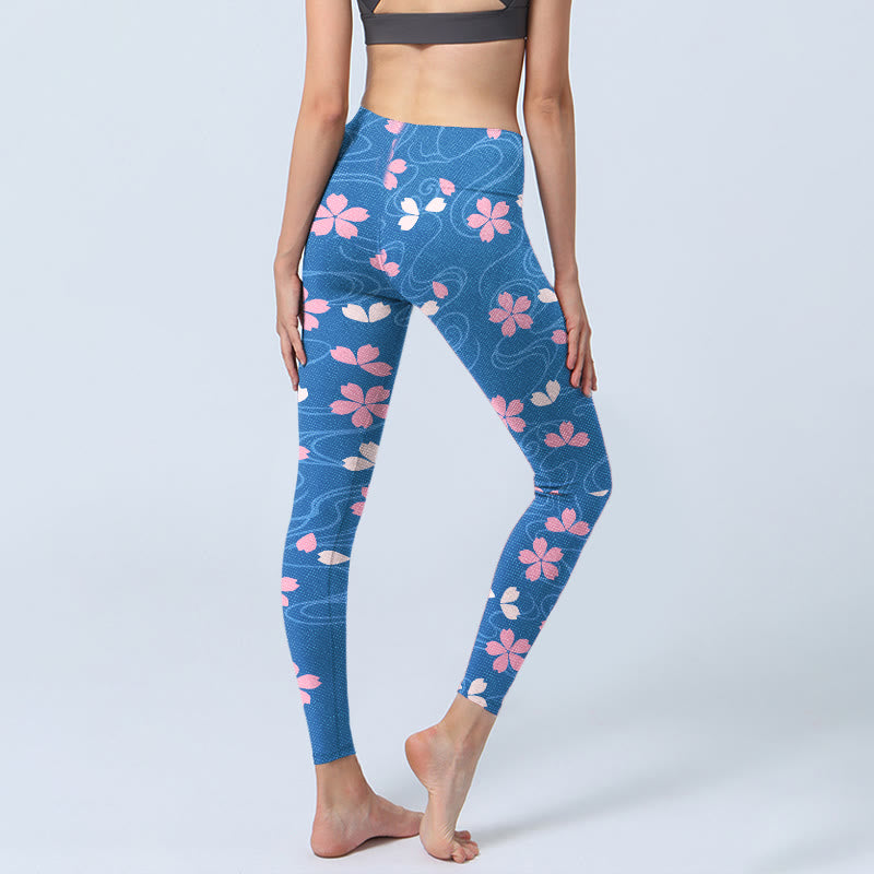 Buddha Stonesピンク 桜 ライン プリント ジムレギンス レディース ヨガパンツ - image 5