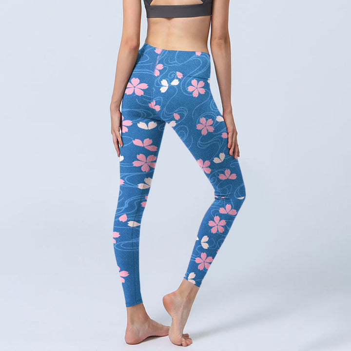 Buddha Stonesピンク 桜 ライン プリント ジムレギンス レディース ヨガパンツ - image 5