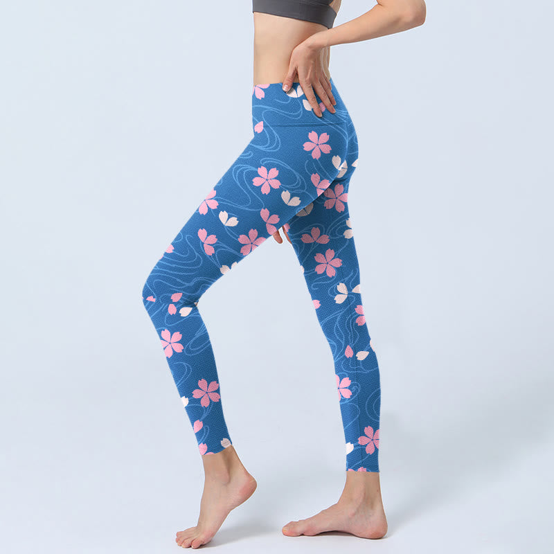 Buddha Stonesピンク 桜 ライン プリント ジムレギンス レディース ヨガパンツ - image 3