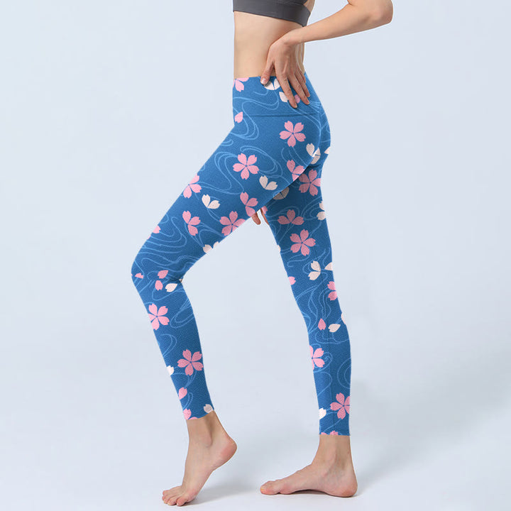 Buddha Stonesピンク 桜 ライン プリント ジムレギンス レディース ヨガパンツ - image 3