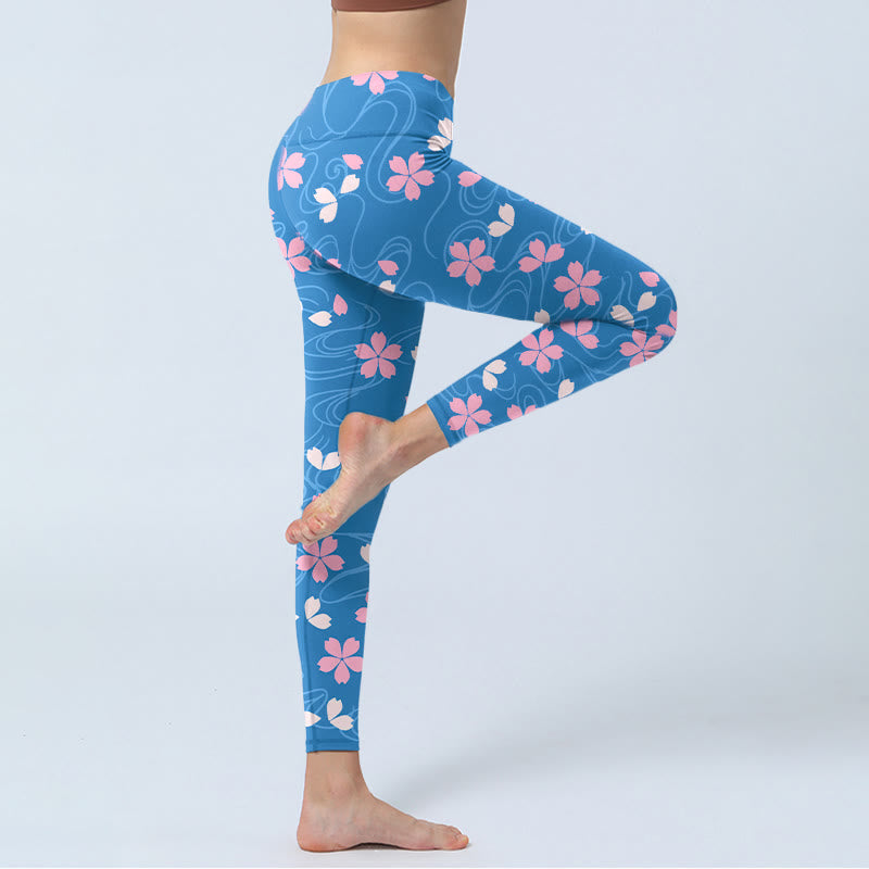 Buddha Stonesピンク 桜 ライン プリント ジムレギンス レディース ヨガパンツ - image 4