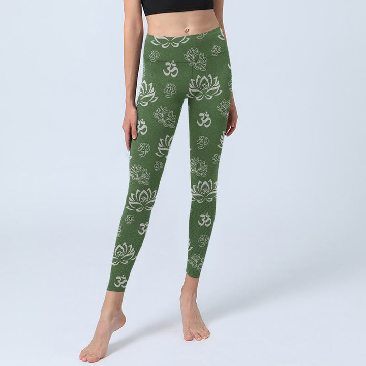 Buddha Stonesと蓮の花、OMシンボルプリントのジムレギンス、レディースヨガパンツ - image 6