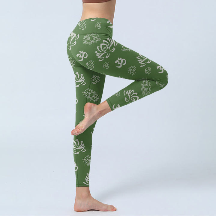 Buddha Stonesと蓮の花、OMシンボルプリントのジムレギンス、レディースヨガパンツ - image 4