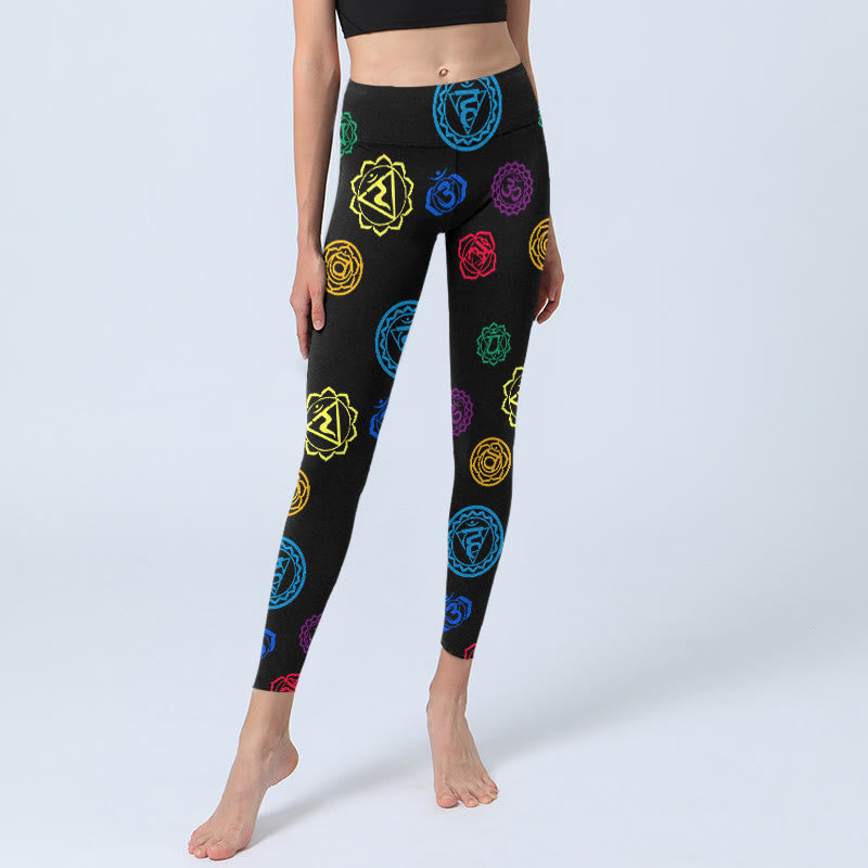 Buddha Stones幾何学模様OMシンボルサンスクリットプリントジムレギンスレディースヨガパンツ - image 6