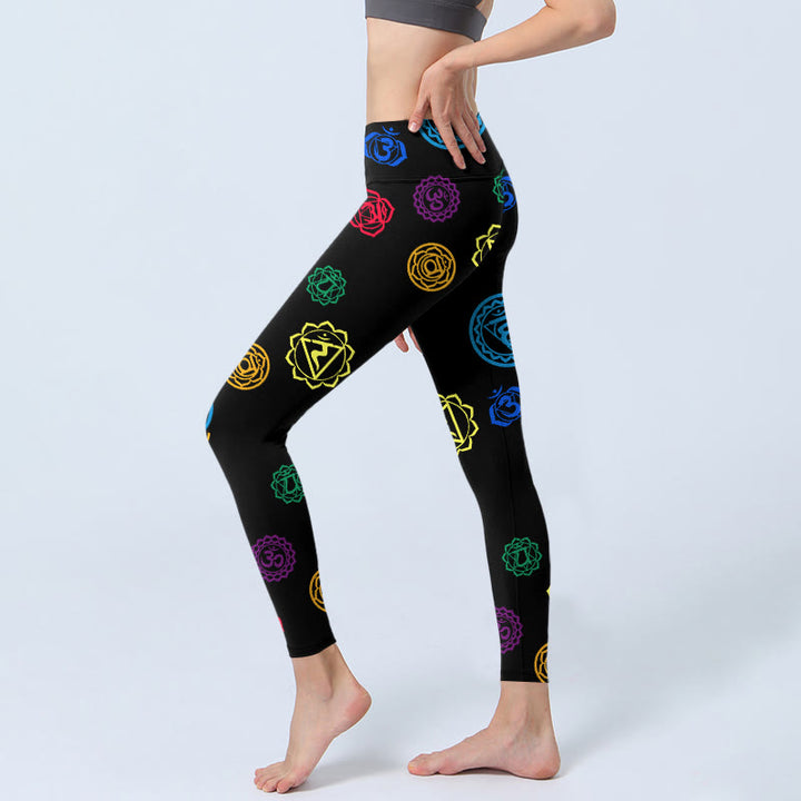 Buddha Stones幾何学模様OMシンボルサンスクリットプリントジムレギンスレディースヨガパンツ - image 3