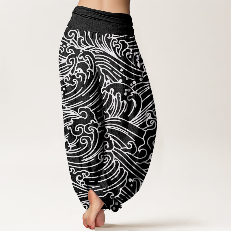 Buddha Stonesのラフウェーブ柄レディース伸縮性ウエストハーレムパンツ - image 2