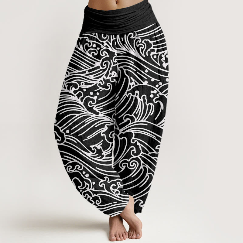 Buddha Stonesのラフウェーブ柄レディース伸縮性ウエストハーレムパンツ - 黒 - US22、 UK/AU26、 EU54 (6XL) - image 1
