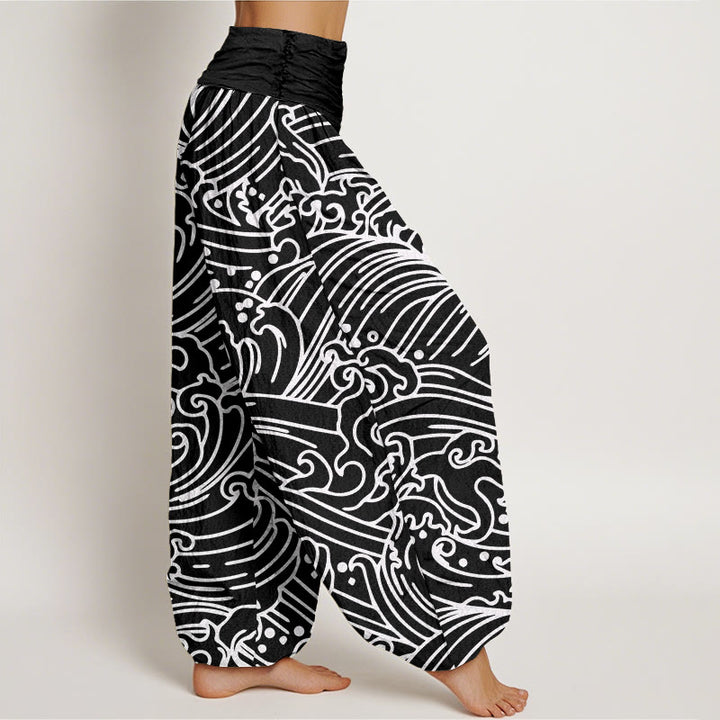 Buddha Stonesのラフウェーブ柄レディース伸縮性ウエストハーレムパンツ - image 3