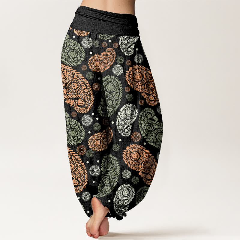 Buddha Stones、カシューナッツ、花、葉、つる、ひまわり柄、レディース、伸縮性ウエスト、ハーレムパンツ - image 2