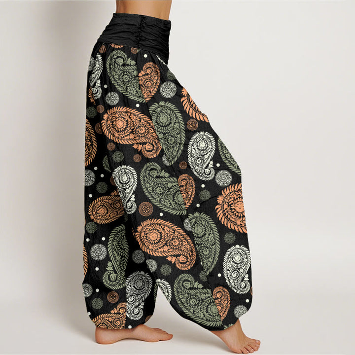 Buddha Stones、カシューナッツ、花、葉、つる、ひまわり柄、レディース、伸縮性ウエスト、ハーレムパンツ - image 3