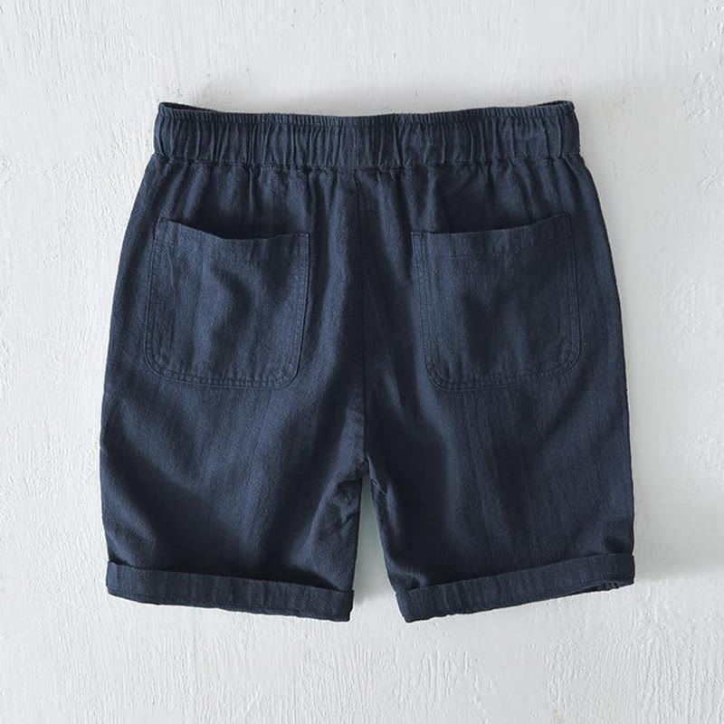 Buddha Stones夏用 無地 ドローストリング 伸縮性ウエスト メンズ コットンリネン ショートパンツ ポケット付き - image 27