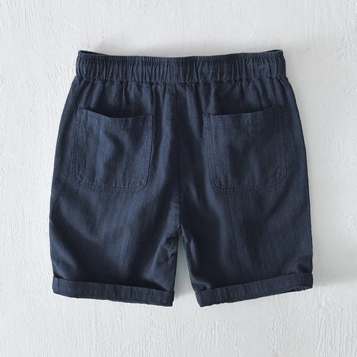 Buddha Stones夏用 無地 ドローストリング 伸縮性ウエスト メンズ コットンリネン ショートパンツ ポケット付き - image 27