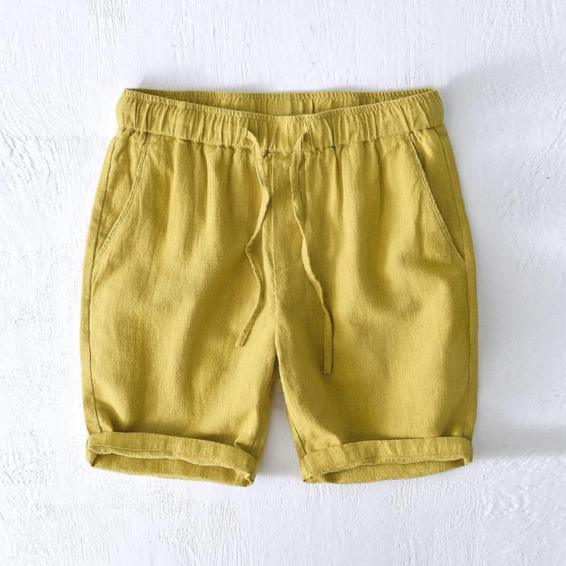 Buddha Stones夏用 無地 ドローストリング 伸縮性ウエスト メンズ コットンリネン ショートパンツ ポケット付き - 黄緑 - US/UK/AU44、 EU54 (4XL) - image 10