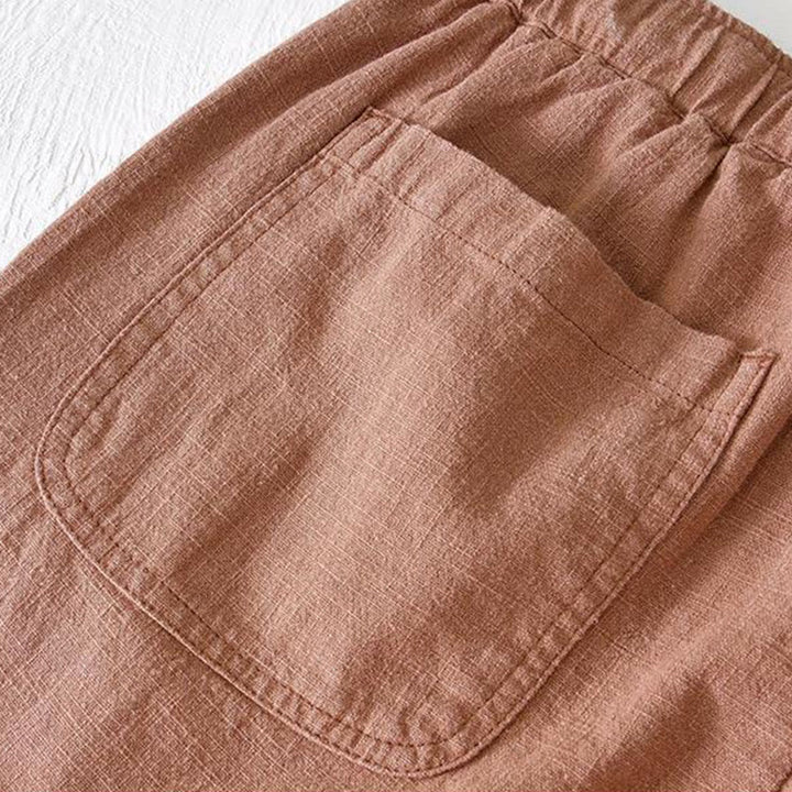 Buddha Stones夏用 無地 ドローストリング 伸縮性ウエスト メンズ コットンリネン ショートパンツ ポケット付き - image 35