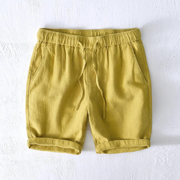 Buddha Stones夏用 無地 ドローストリング 伸縮性ウエスト メンズ コットンリネン ショートパンツ ポケット付き - 黄緑 - US/UK/AU44、 EU54 (4XL) - image 10