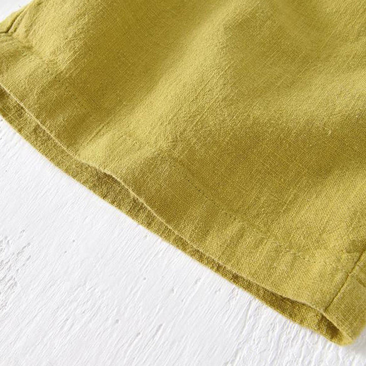 Buddha Stones夏用 無地 ドローストリング 伸縮性ウエスト メンズ コットンリネン ショートパンツ ポケット付き - image 15