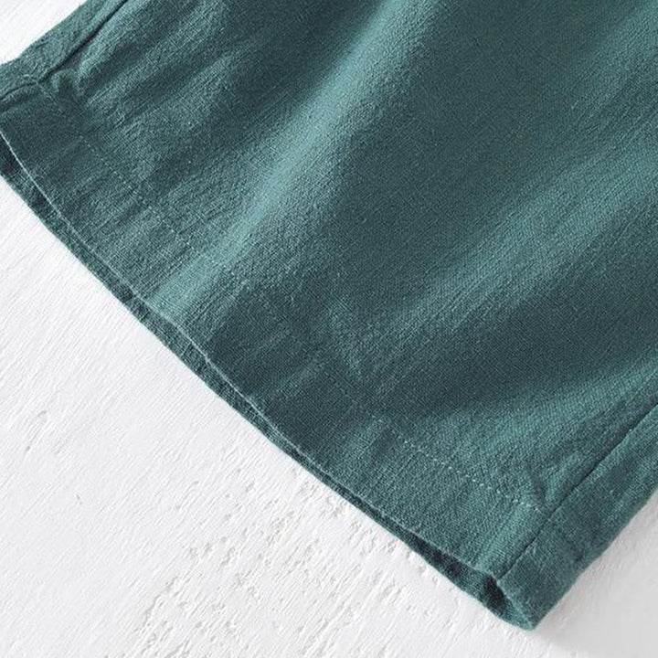 Buddha Stones夏用 無地 ドローストリング 伸縮性ウエスト メンズ コットンリネン ショートパンツ ポケット付き - image 25