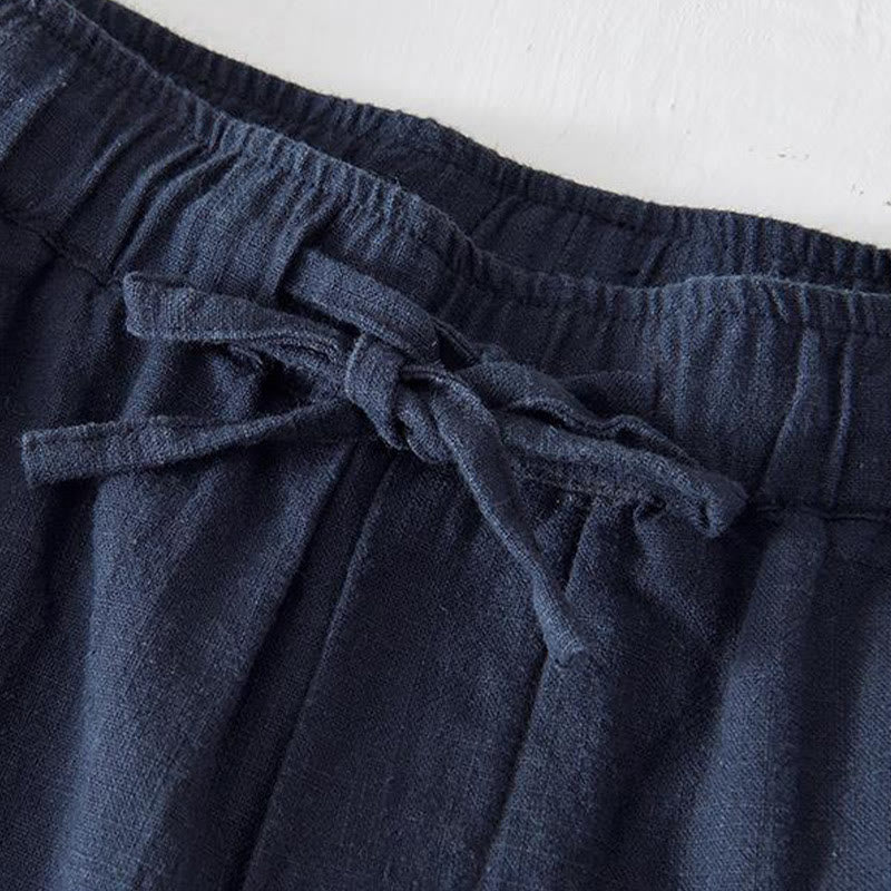 Buddha Stones夏用 無地 ドローストリング 伸縮性ウエスト メンズ コットンリネン ショートパンツ ポケット付き - image 28