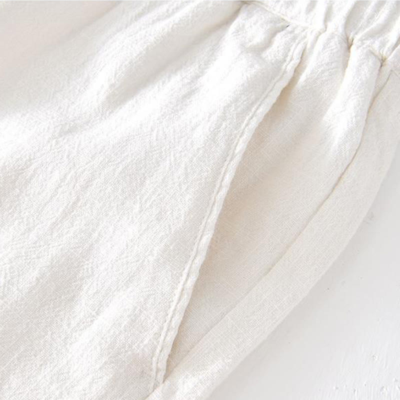 Buddha Stones夏用 無地 ドローストリング 伸縮性ウエスト メンズ コットンリネン ショートパンツ ポケット付き - image 8