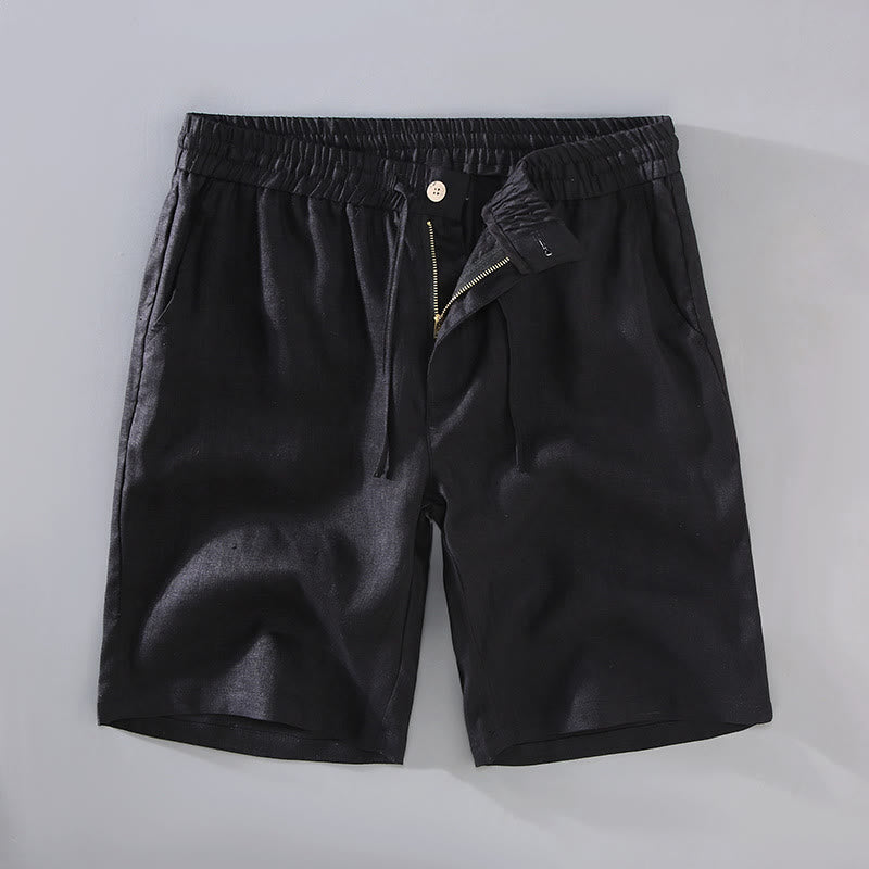 Buddha Stones夏用 無地 ドローストリングボタンデザイン メンズ リネン ショートパンツ ポケット付き - 黒 - US/UK/AU42、 EU52 (3XL) - image 11