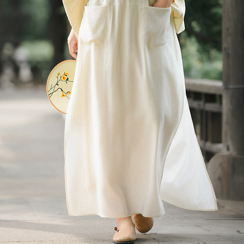 Buddha Stones無地 裾スリットデザイン レディース スカートパンツ ポケット付き - ライトゴールデンロッドイエロー - US8-10，UK/AU12-14，EU40-42 (2XL) - image 0