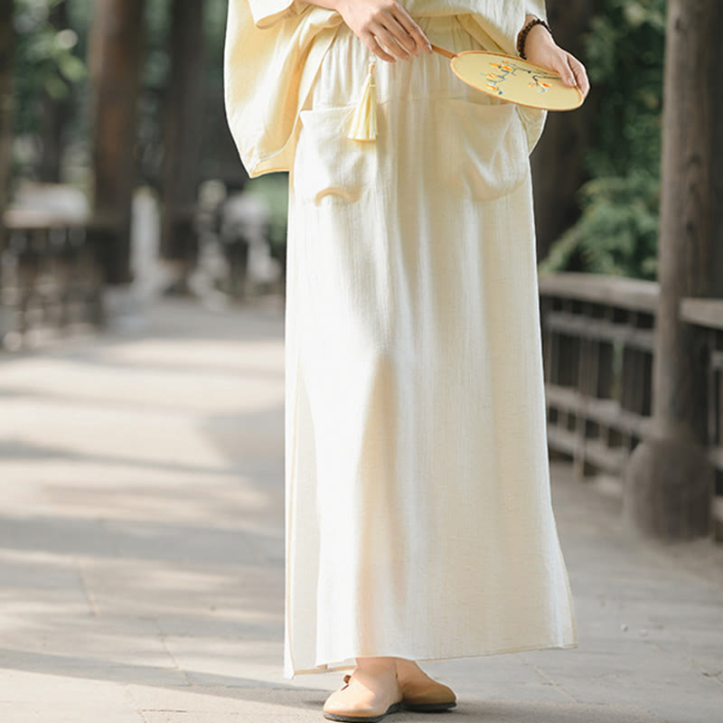 Buddha Stones無地 裾スリットデザイン レディース スカートパンツ ポケット付き - image 1